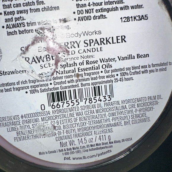 Bath and Body Works GIVE CHEER Strawberry Sparkler 3-wick candle - Picture 3 of 3